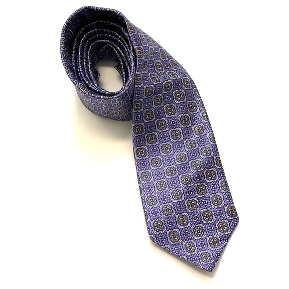 David Donahue Vintage Purple Geometric Woven Silk Tie - Picture 1 of 6